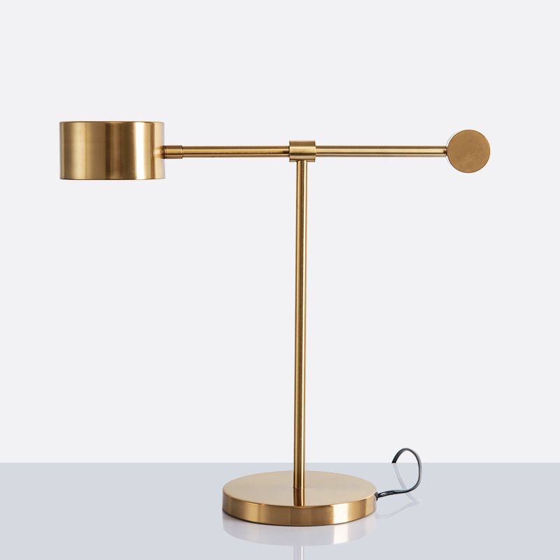 Drum Bedroom Table Lamp Metal 1 Head Modernism Night Lighting with Lever Design in Brass