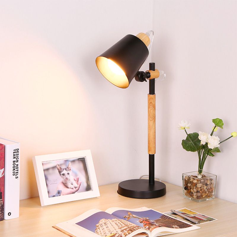 1 Head Study Task Lighting Modernist White/Black Small Desk Lamp with Conical Metal Shade