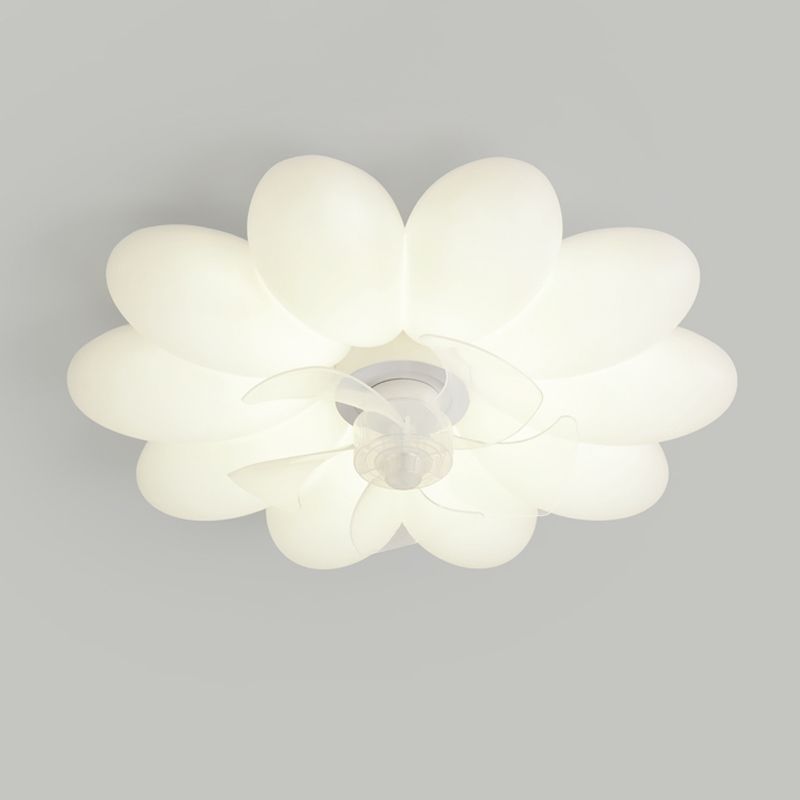 Flower Shape Ceiling Fan Light Kids Style LED Fan Lighting Fixture in Cream White