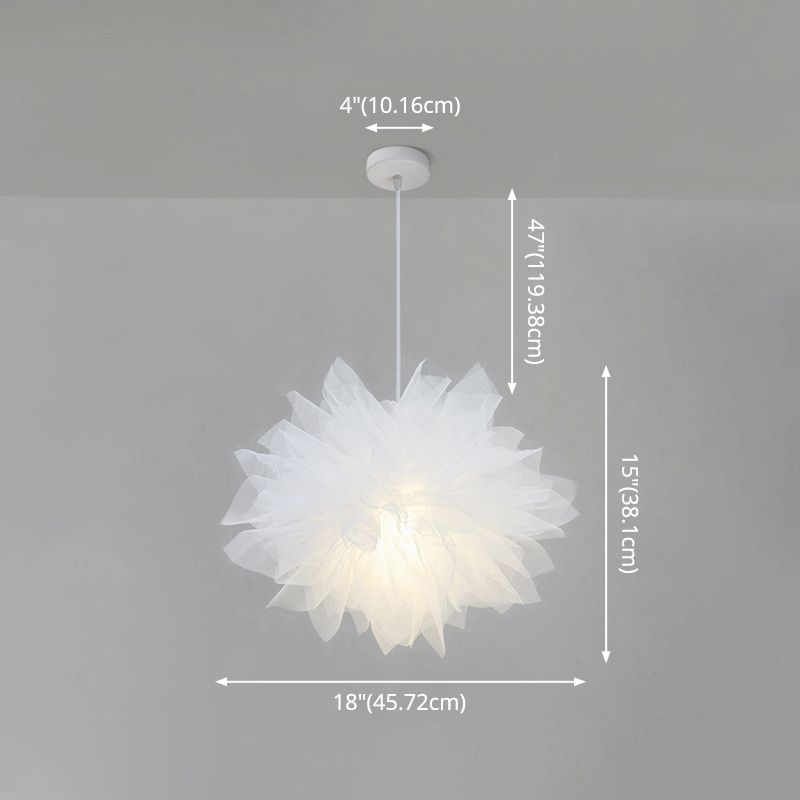 1 Light Flower Pendant Lighting Fixtures Nordic Style Fabric Hanging Ceiling Light for Bedroom