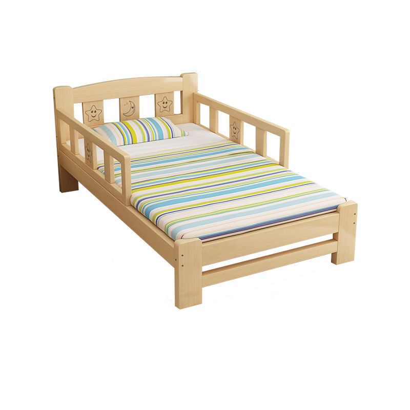 Solid Wood Standard Bed Modern Natural Headboard Bed with Guardrail