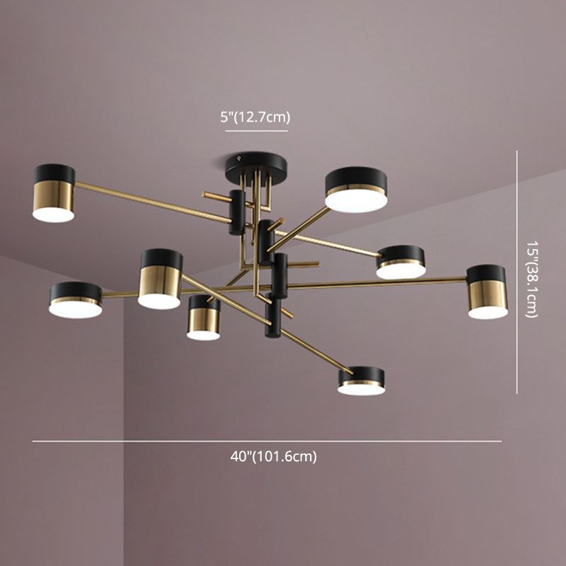 Modern Metal Radial Hanging Chandelier Light Drum Shade LED Suspension Light  in Black for Living Room