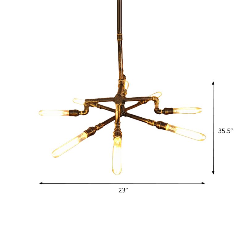 Bronzo 8 luci lampada lampadario in stile fattoria in ferro battuto Luce con soffitto con asta per interno