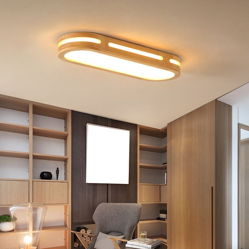 Wooden Geometric Ceiling Light in Modern Style Acrylic LED Flush Mount for Corridor