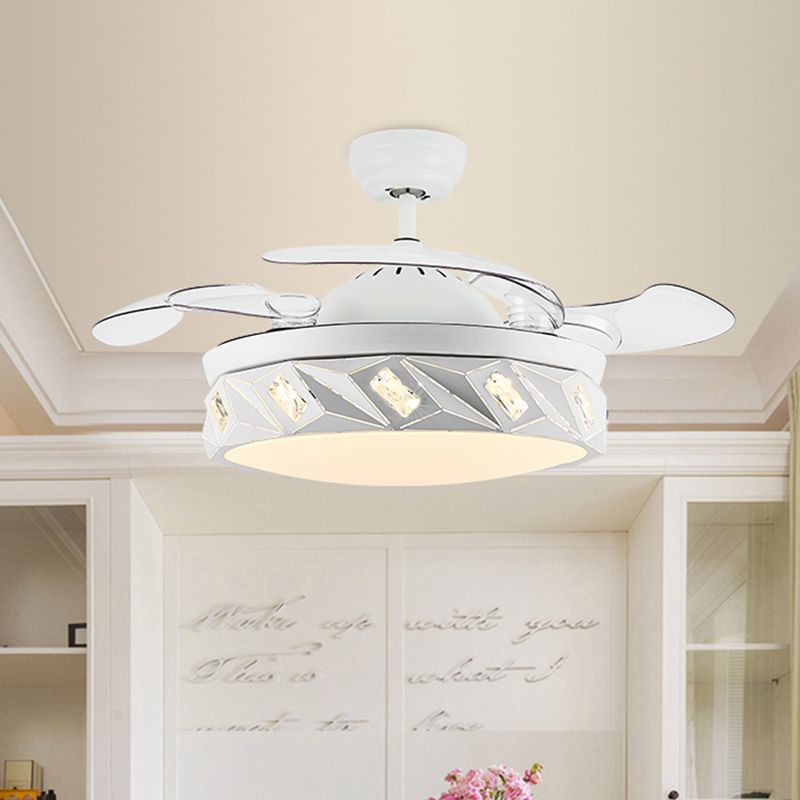 19.5" W Geometric Ceiling Fan Light Modern Metal LED White Semi Flush Mount Lamp with Crystal Accent and 4 Blades