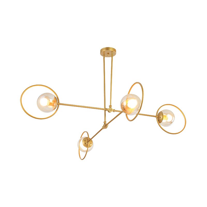 Simple Stacked Chandelier Multi-Head Metal Suspension Light with Ring in Gold for Villa