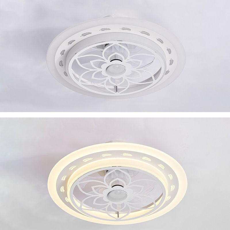 Smart Bluetooth Music Round Fan Lamp Minimalist Acrylic Bedroom Semi Flush Light in White