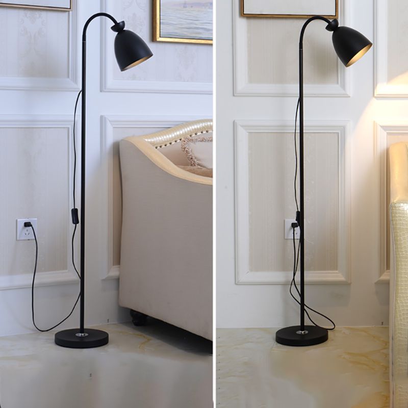 Macaron Bell Reading Floor Lamp Metal 1 Head Bedside Floor Light with Flexible Arm