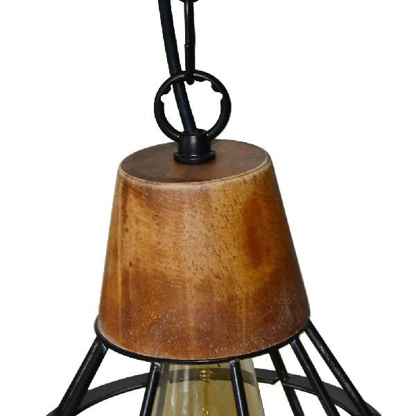 Wood and Metal Diamond Cage Hanging Lamp Rustic Single Light Kitchen Pendant Lamp