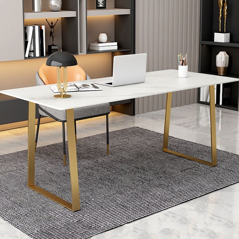 Glam Office Desk Antique Finish Rectangle Computer Desk with Metal Legs