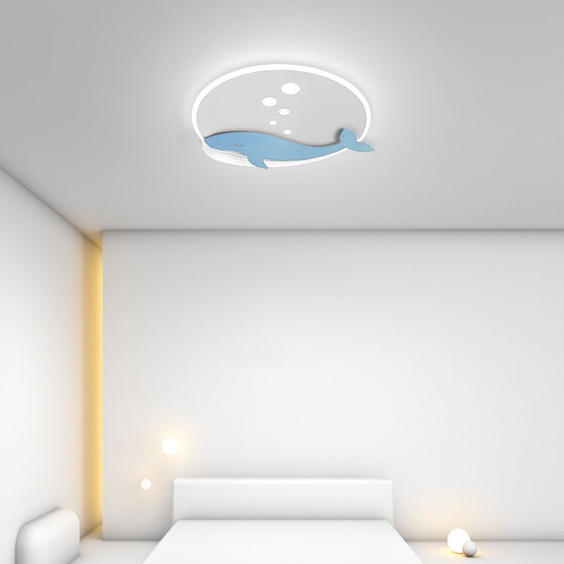 Modern LED Flush Mount Light Whale Shape Metal Flush Ceiling Light Fixtures