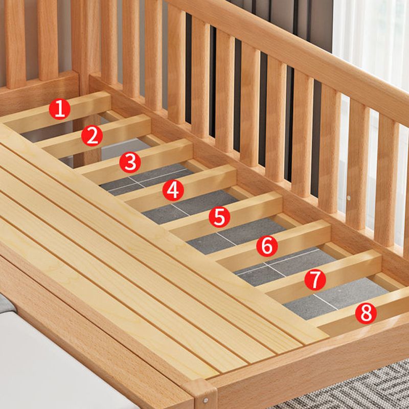 Natural Solid Wood Panel Bed Frame High Toddler Bed with Guardrail