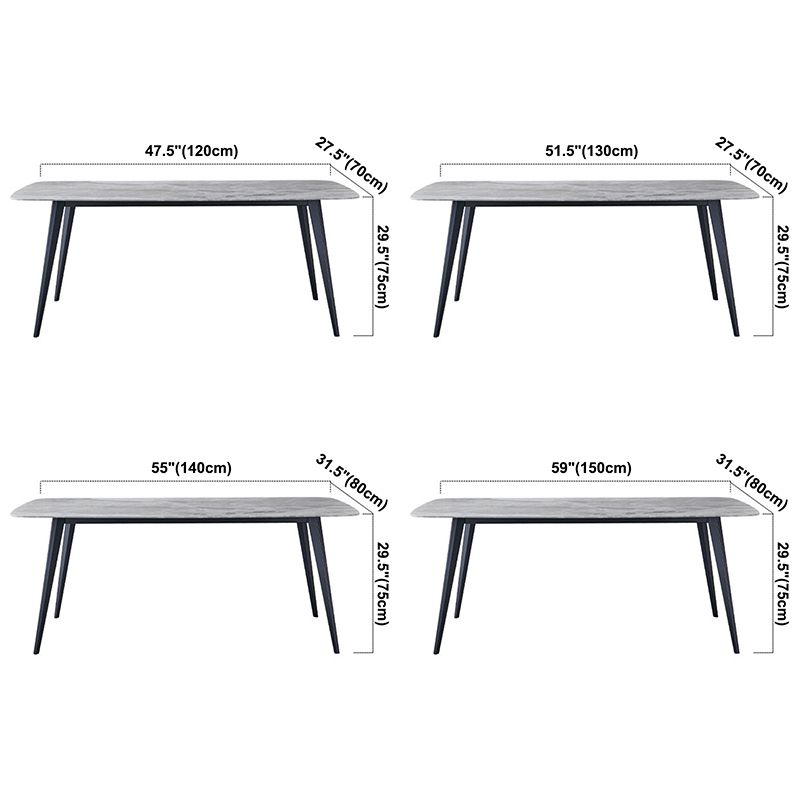 Table à manger en pierre fritte du rectangle minimaliste avec table à manger de base en métal pour restaurant