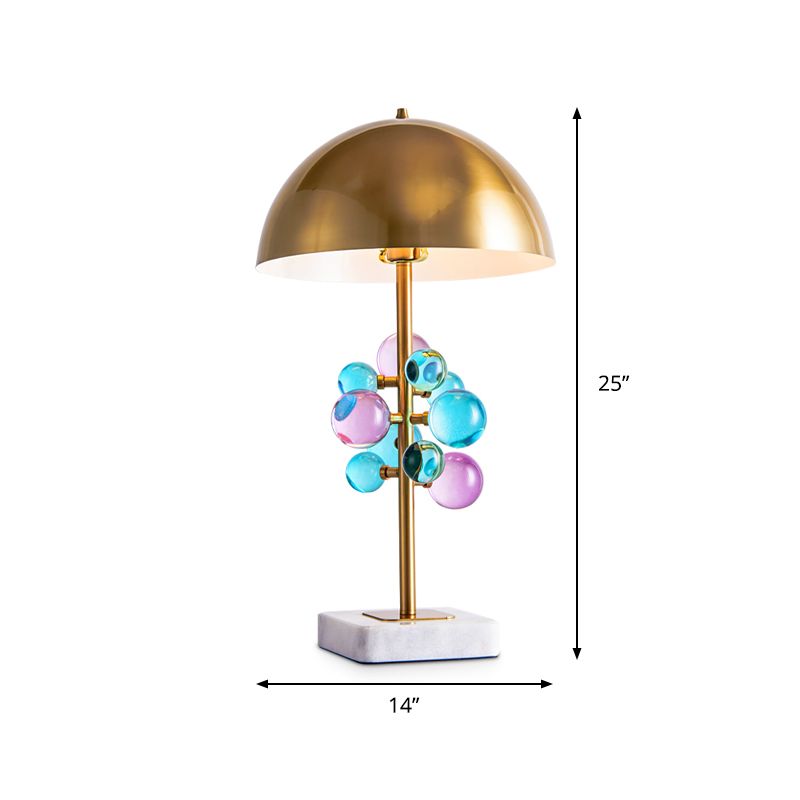 Metallic Dome Desk Light Modernist 1 Head Nightstand Lamp with Colorful Crystal Balls Deco in Gold