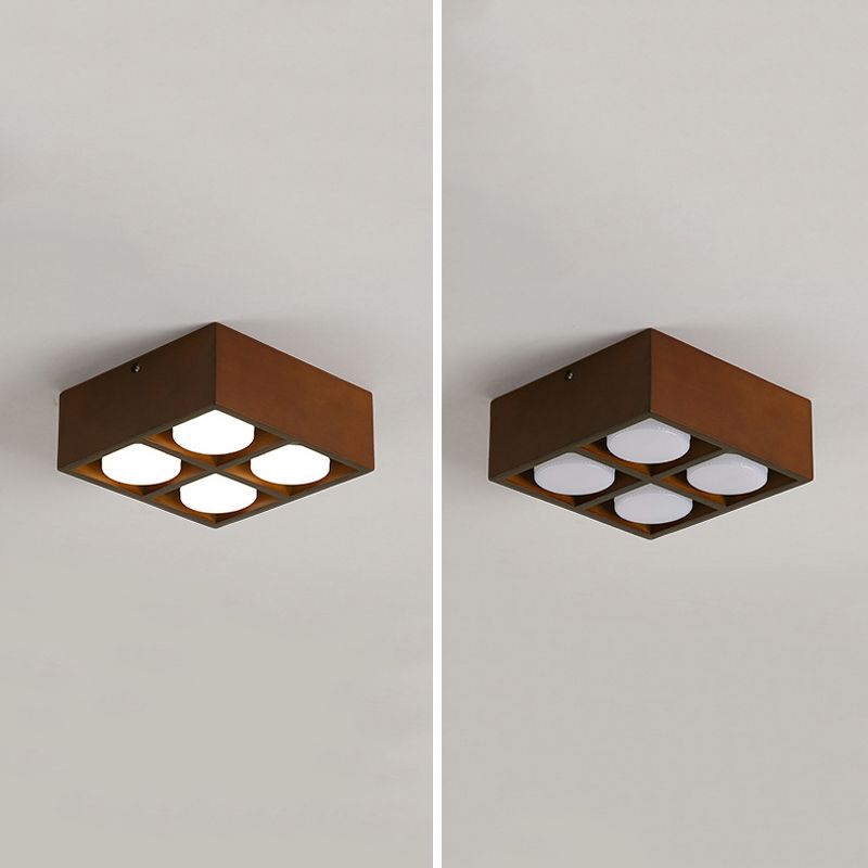 Modernism 1/2/4-Light Beige/Brown Flush Mount Lighting Wooden Ceiling Light