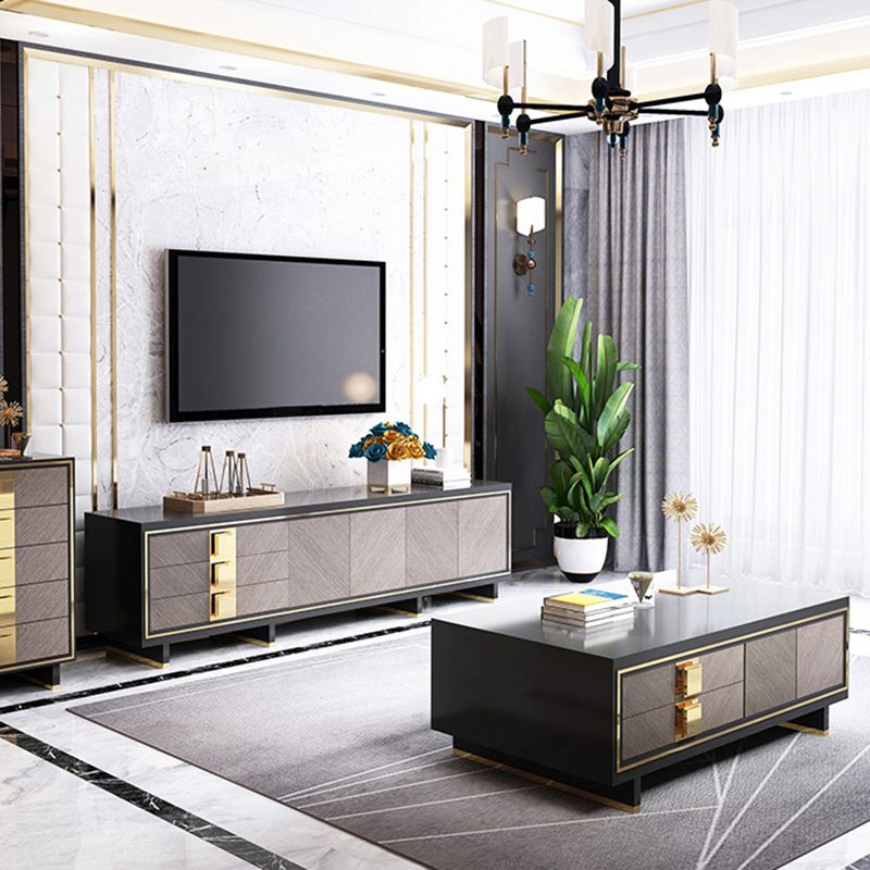 Luxury Style Rectangle TV Stand Glass Enclosed Storage TV Cabinet