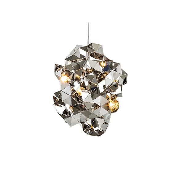 Metal Abstract Hanging Light Fixture Triple Light Post Modern Ceiling Chandelier in Black/Gold/Silver