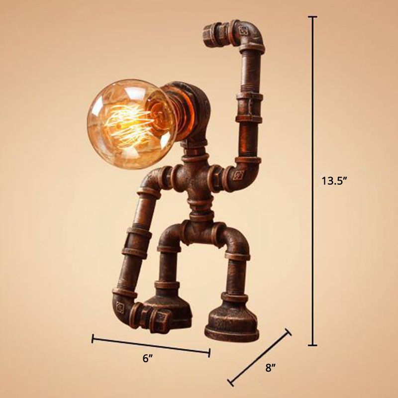 Industrial Heracles Robot Table Lamp Single-Bulb Iron Night Light in Bronze for Bedroom