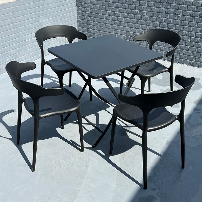 Black Metal Dining Table with UV Resistant Contemporary Patio Table