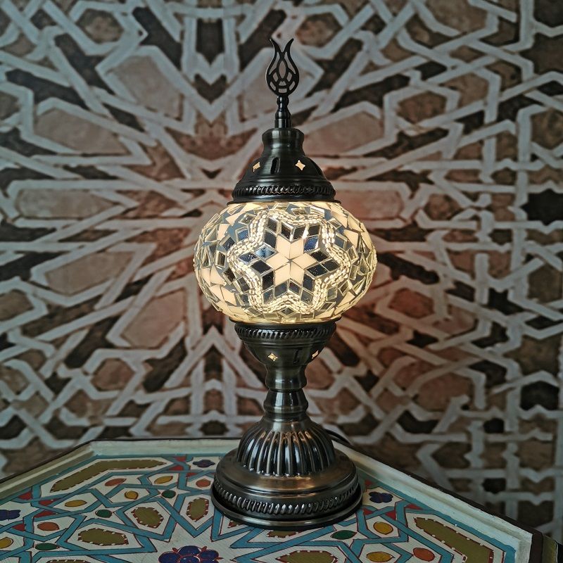 Mosaic Glass Spherical Nightstand Lamp Turkish Style 1-Light Living Room Table Light