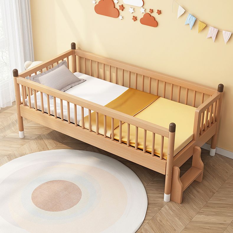 Light Wood Baby Crib Standard Size 2-in-1 Convertible Crib with Guardrail