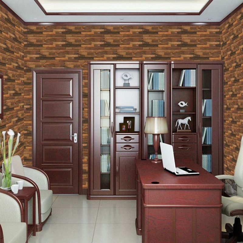 Brown Industrial Wallpaper Panel Set 4.6-sq ft Wood Look Adhesive Wall Covering for Home