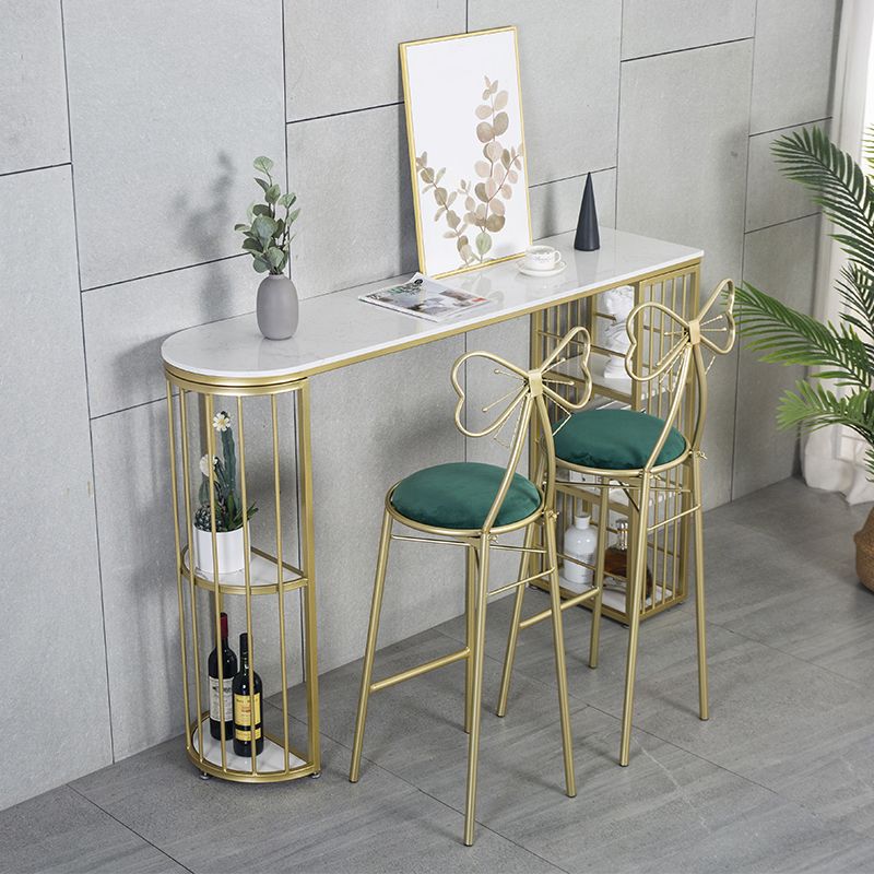 Gold Glam Style Table in Faux Marble Bar Table with Metal Base for Kitchen