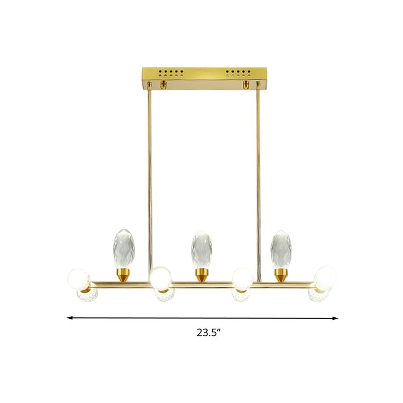 Gold Linear Chandelier Pendant Light Modernism 11/14 Heads LED Crystal Hanging Lamp for Dining Table, 23.5"/29.5" Long