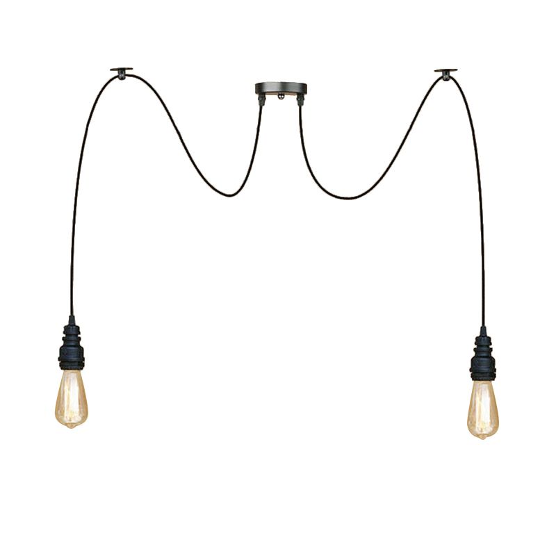 2/3/6 Lights Exposed Hanging Lamp with Swag Design Industrial Style Black Metal Pendant Light for Kitchen