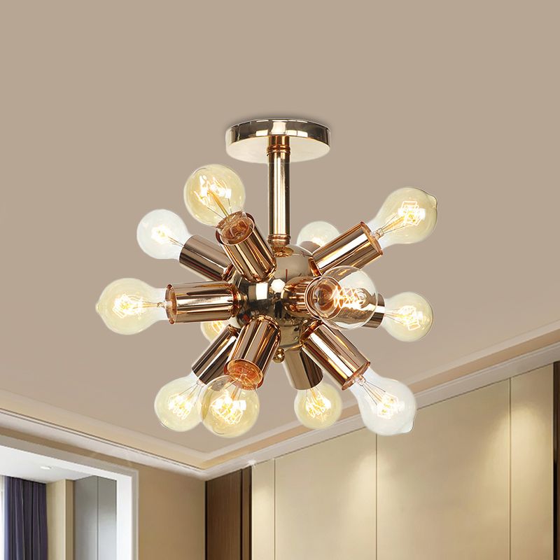 Chrome/Gold Sputnik Semi Flush Mount Vintage Iron 6/9/12 Lights Restaurant Flush Ceiling Lamp Fixture