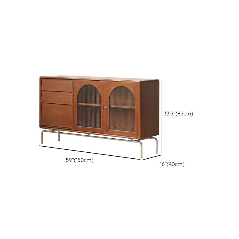 Modern Brown Solid Wood Buffet Sideboard with Glass Door and 3 Drawers