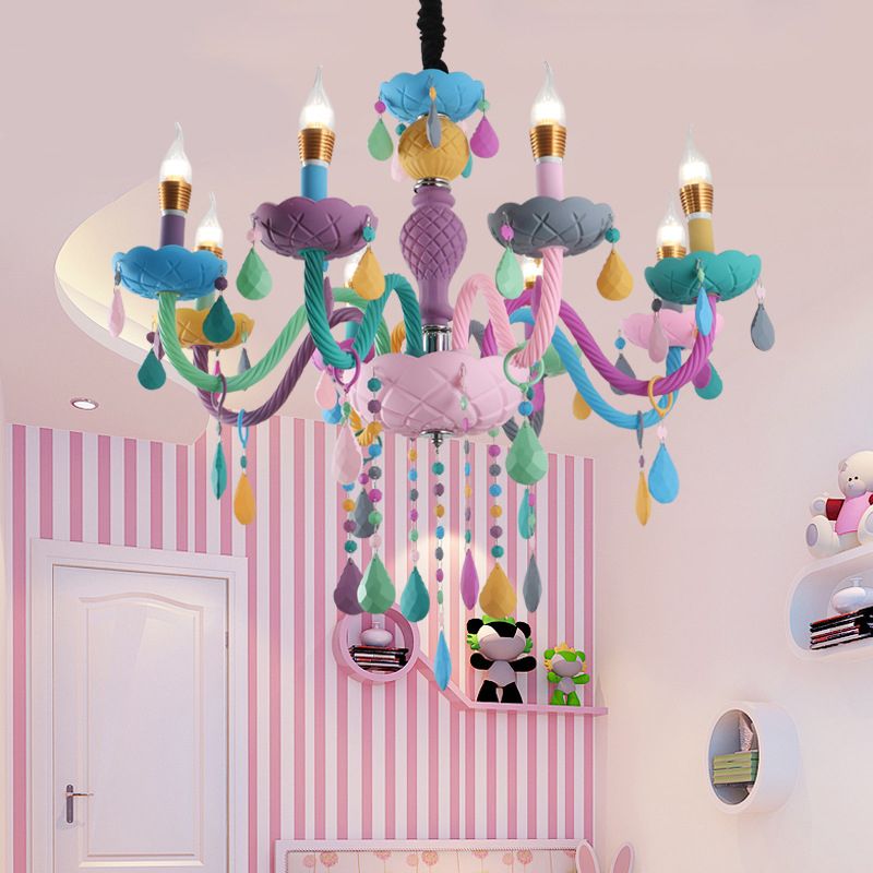 Wrought Iron Macaron Pendant Light in Modern Creative Style Glass Indoor Ceiling Light with Crystal Decoration