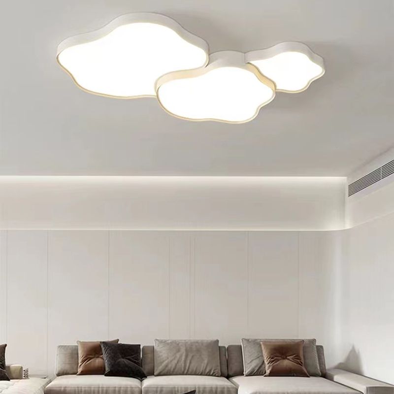 LED White Metal Modern Flush Mount Cloud Shape Ceiling Lamp with Acrylic Shade for Bedroom