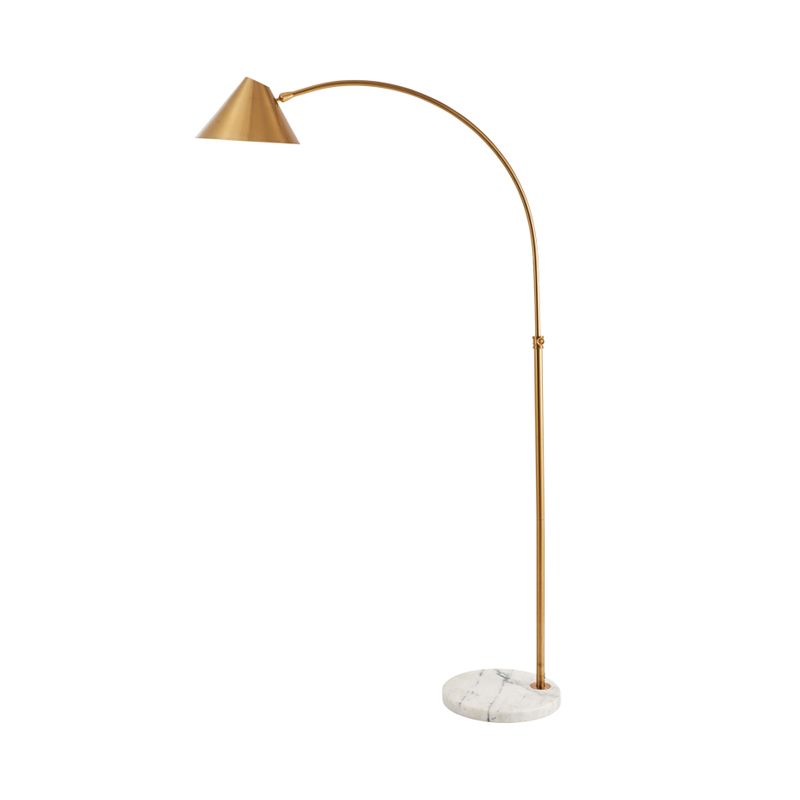 Conical Reading Floor Lamp Postmodern Metallic 1-Light Gold Finish Arched Standing Light