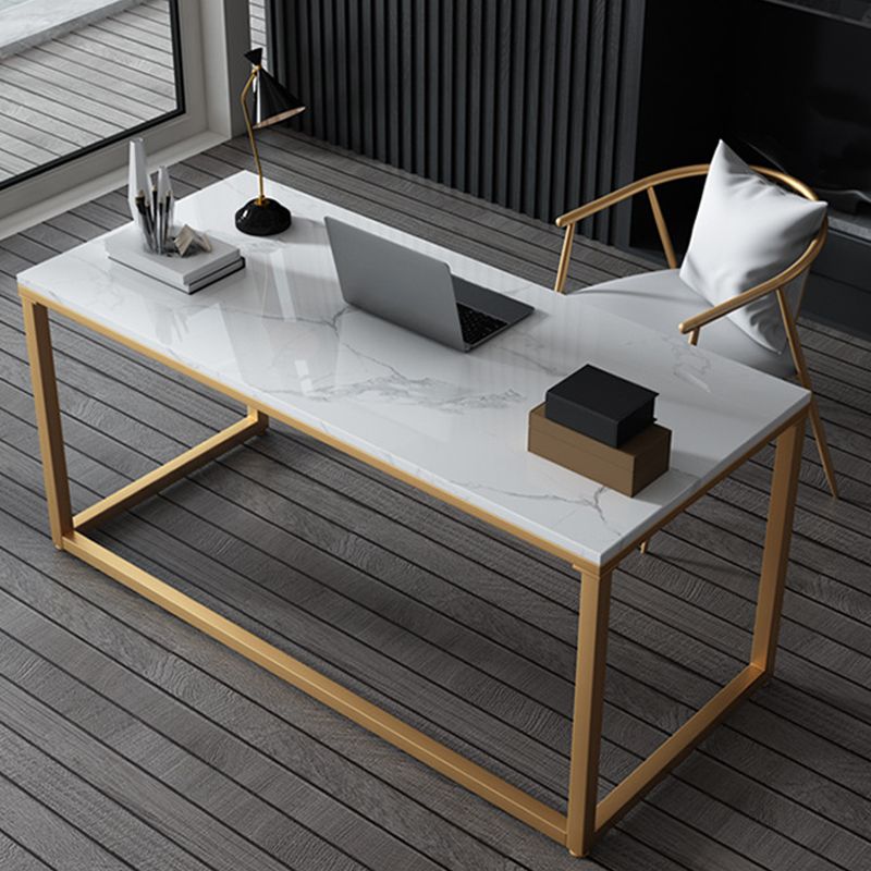 Contemporary White Office Desk with Metal Legs Marble Writing Desk