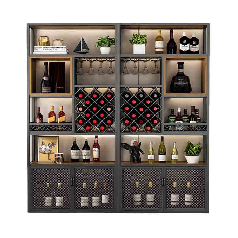 Metal Freestanding Wine Bottle & Glass Rack Industrial Wine Rack with Shelf