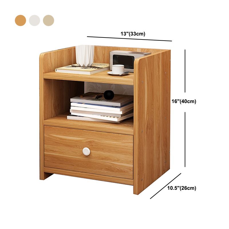 Modern Imitation Wood Nightstand Drawer Storage Open Storage Night Table