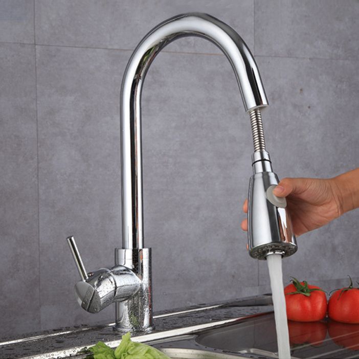 Modern Spray Kitchen Faucet Brass Pulldown Sprayer Swivel Spout Bridge Faucet