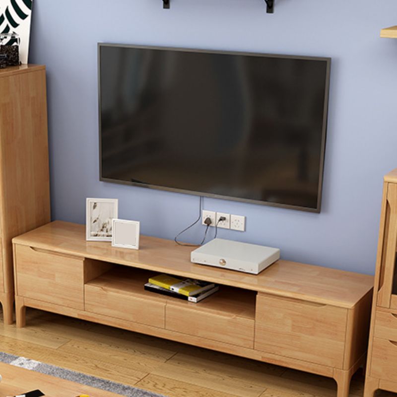 Rubber Wood Media Console Modern 2 Drawers TV Console with Doors