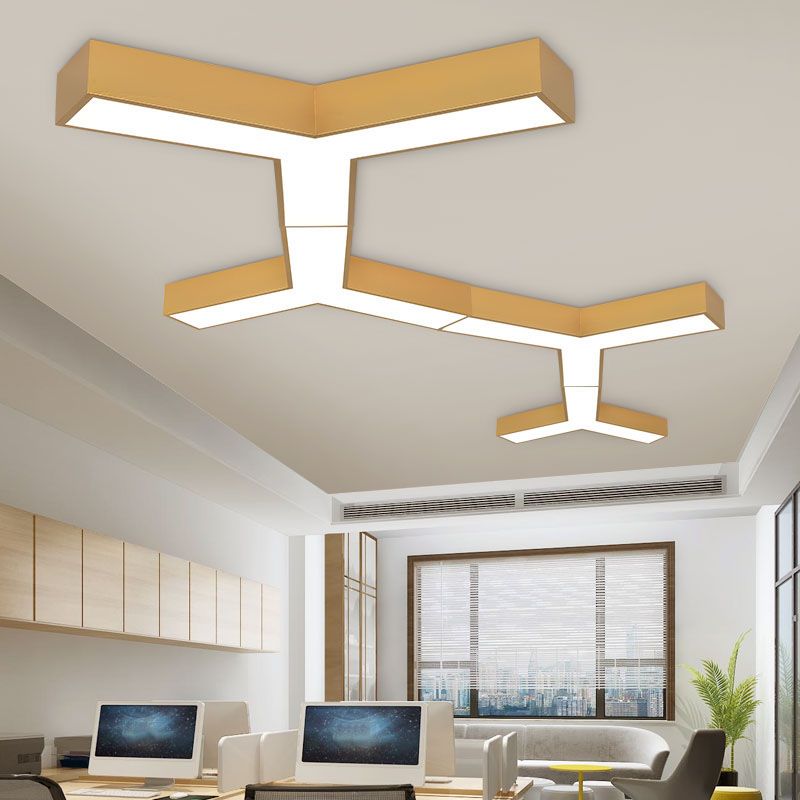 Modern Metal Ceiling Light Geometric Gold LED Flush Mount Light for Office