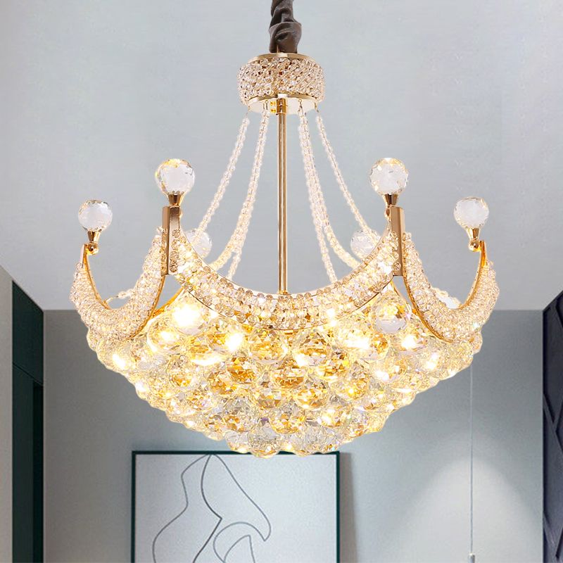 Dome Crystal Balls Chandelier Lighting Contemporary 6-Bulb Gold Ceiling Pendant Lamp Fixture