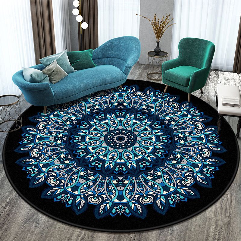 Bohemian Living Room Rug Multicolor Mandala Rug Polyester Stain Resistant Washable Anti-Slip Backing Rug for Hall