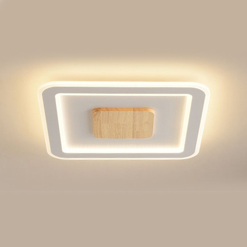 Simple Flush Mount Light Square LED Ceiling Lamp with Wood for Bedroom