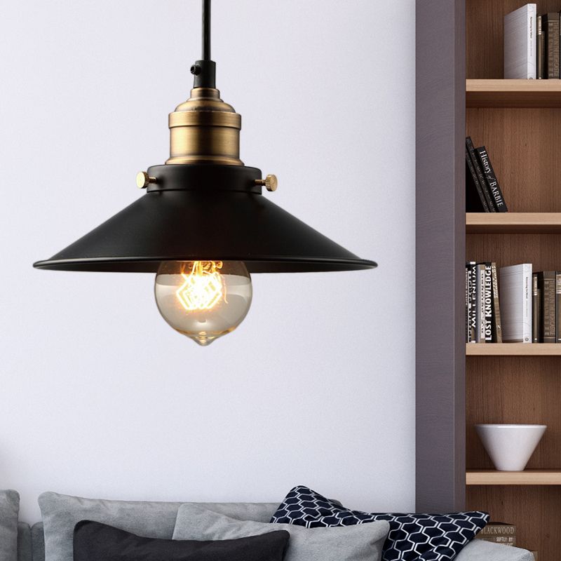 Single Bulb Metal Pendant Ceiling Light Industrial Black Cone Living Room Hanging Lamp