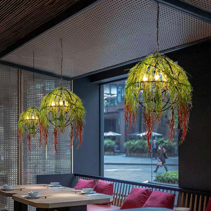 ORB Restaurant Kroonluchter Licht Industrieel metalen 5 Bollen Groene LED -PLANT PERSCHAPPLAATSENDE LICHTING