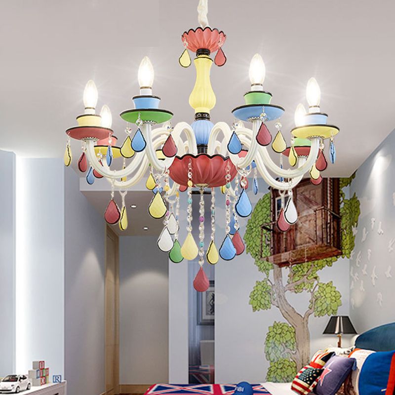 Candlestick Chandelier Lighting Macaron Metal Multicolored Hanging Lamp for Living Room