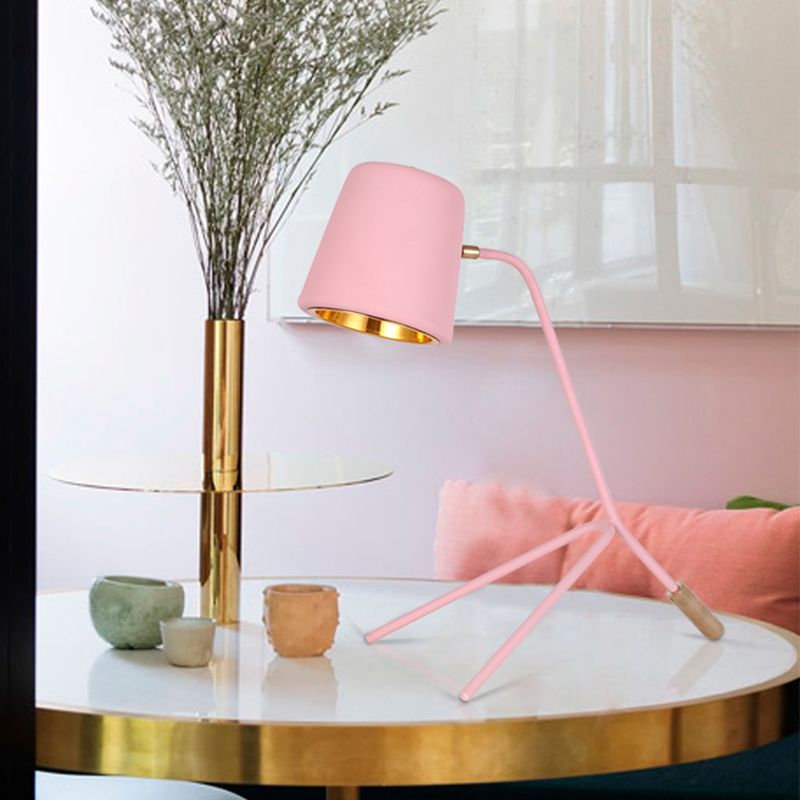 Pink/Yellow/Green Finish Cone Desk Light Macaron 1 Light Metal Tripod Reading Lamp for Bedroom