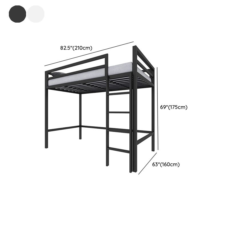 Modern Metal Loft Bed Built-In Ladder Headboard Bed with Guardrail