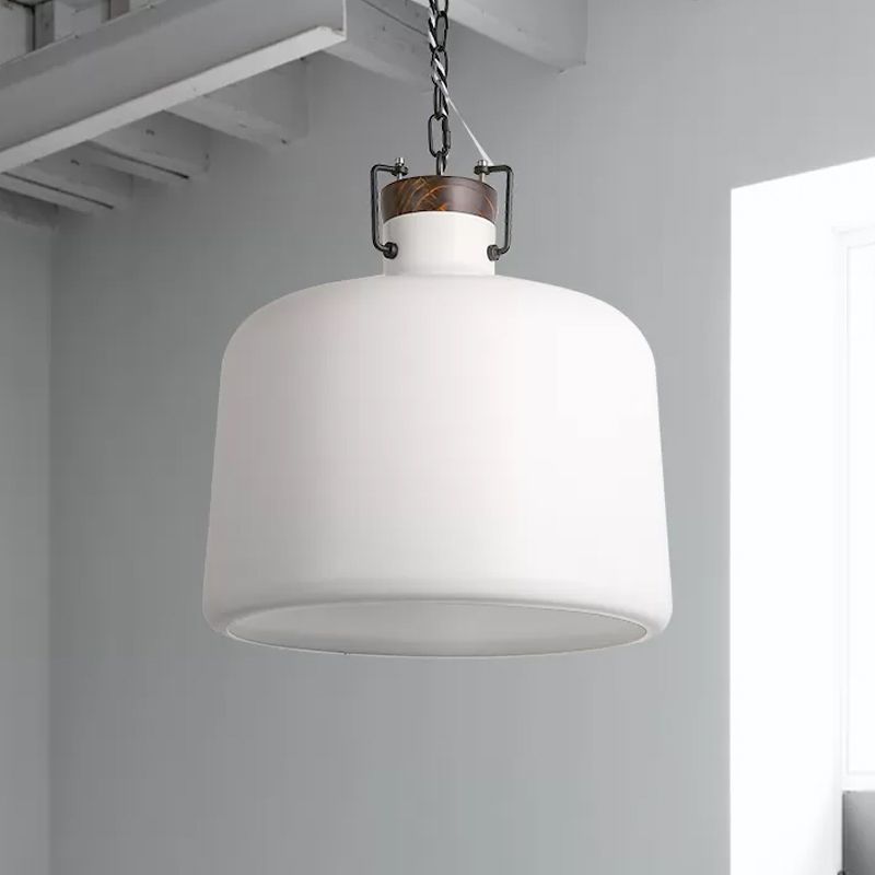 Bucket Restaurant Pendant Light Fixture Industrial Iron 1 Bulb Black/White Ceiling Suspension Lamp