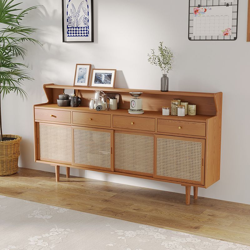 Brown Glass Doors Contemporary Sideboard Solid Wood Buffet Table for Living Room